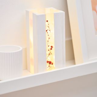 Lantern made from wooden and acrylic blocks