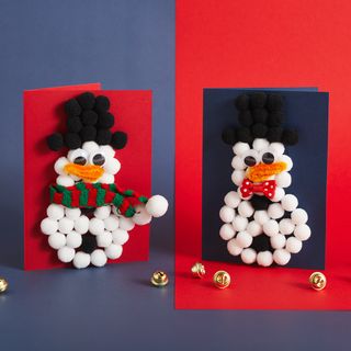 Cards featuring a snowman from pompoms