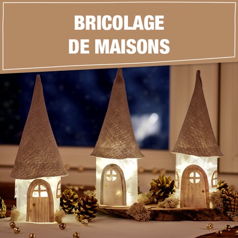 3 Pièces Village de Noel en Bois, Maison Miniature, Maison de