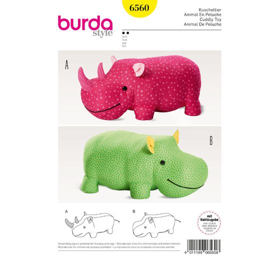 Patron Burda « Peluche rhinocéros », n° 6560