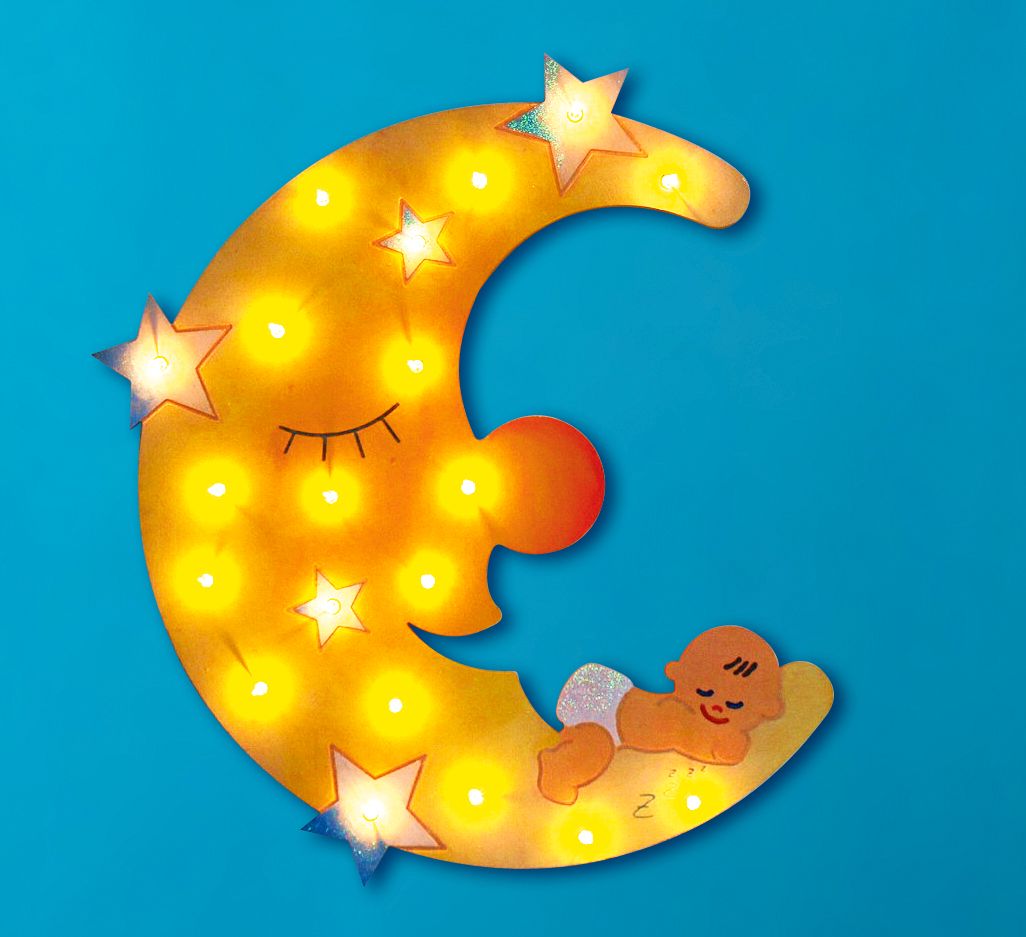 Lune Le Jour De Ma Naissance Photo Veilleuse « Lune avec bébé », contreplaqué de peuplier | Loisirs