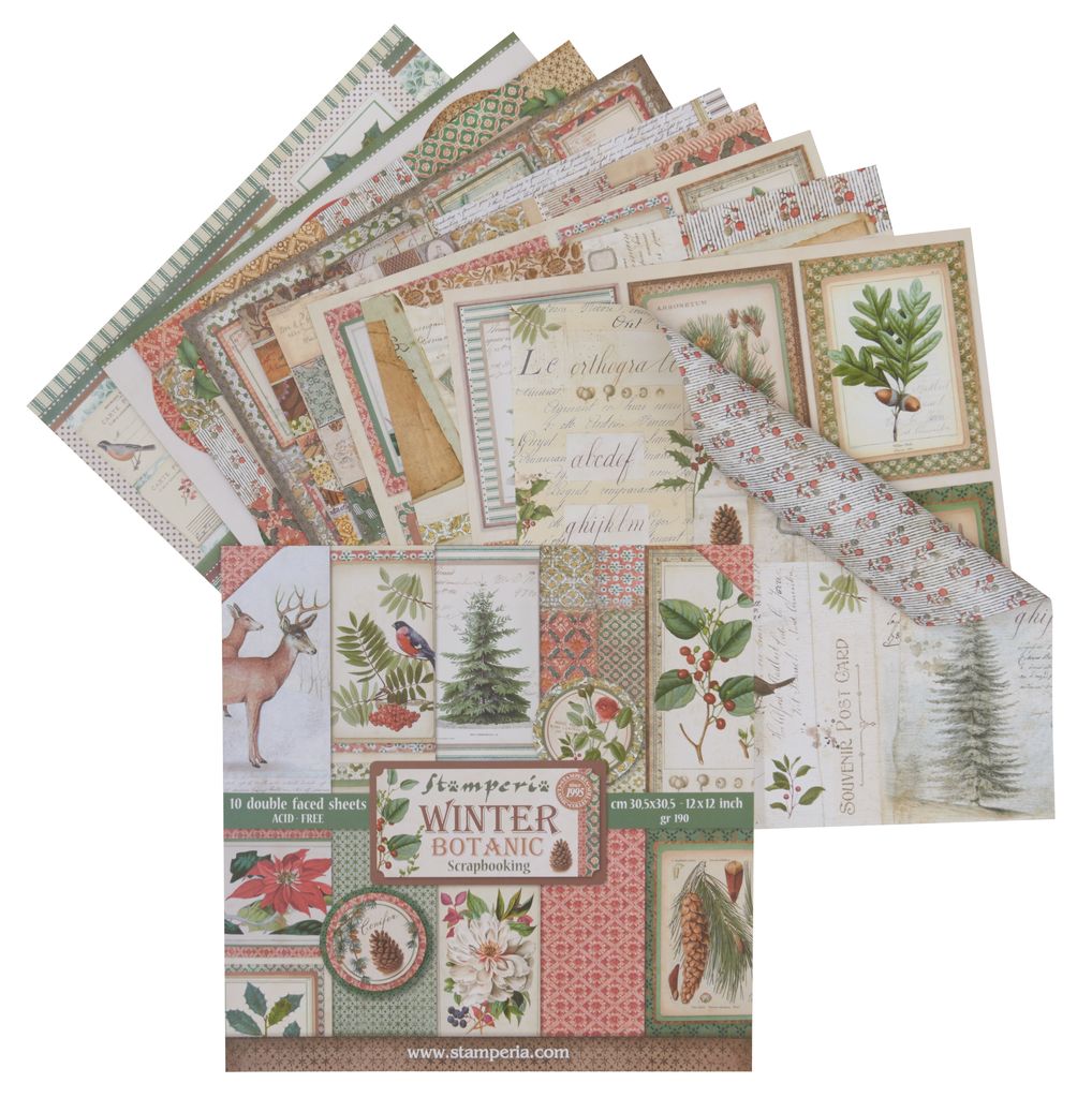 Bloc de papier scrapbooking « Winter Botanic », 10 feuilles, 30,5x30