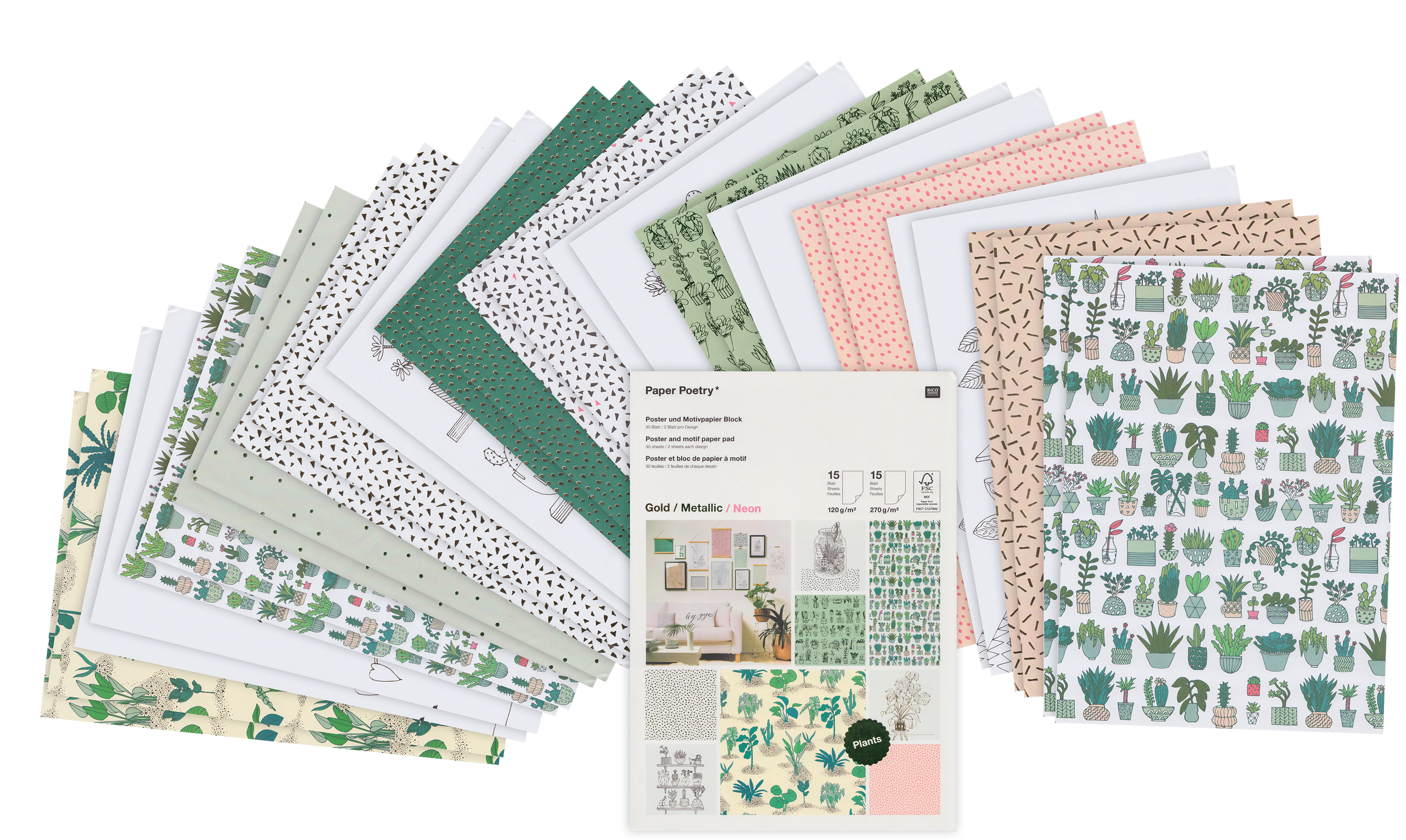 Bloc de papier à motifs « Plants » | Loisirs créatifs VBS Hobby