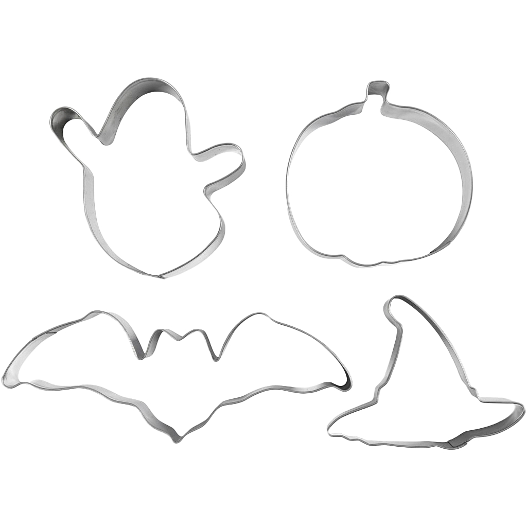 Emporte-pièces Halloween - Lot De 4, Acier Inoxydable, Formes Fantôme, Chat, Chauve-souris, Citrouille - 4