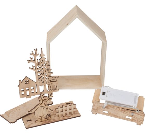 VBS Kit de construction en bois "Maison d'hiver", 9 pcs.