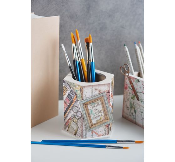 Pot à crayons en bois VBS, hexagonal