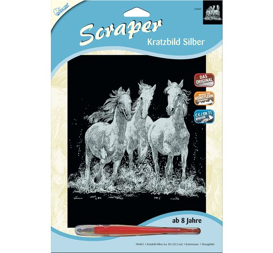 Carte à gratter « Chevaux sauvages », Argent, 20 x 25,2 cm