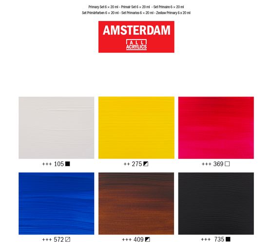 Set de peintures acryliques Talens AMSTERDAM « Primaire », 6 x 20 ml 