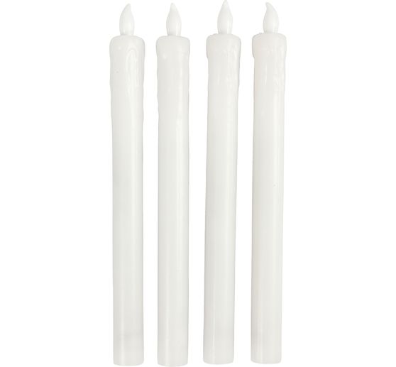 Bougies droites LED à effet flamme vacillante, 4 pc., H 24,5 cm, Ø 20 cm, Blanc