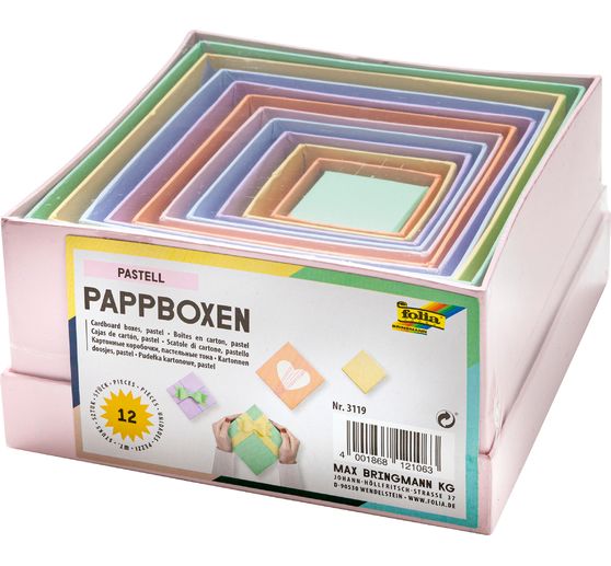Boîtes en carton « Carré », couleurs pastel, set de 12