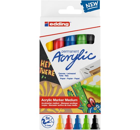 Marqueurs acrylique edding 5100 « Basic », pointe moyenne, set de 5
