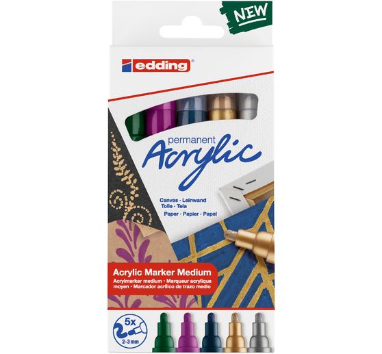 Marqueurs acrylique edding 5100 « Festif », pointe moyenne, set de 5