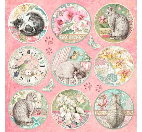 Bloc de papier scrapbooking « Chat et orchidée », 10 feuilles, 30,5 x 30,5 cm