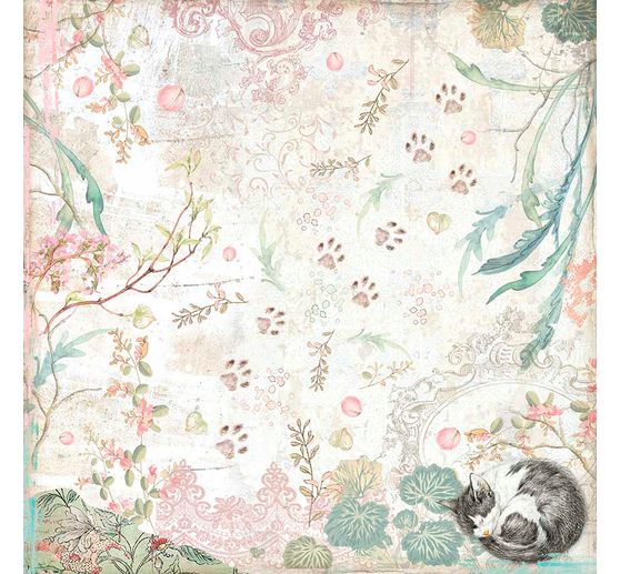 Bloc de papier scrapbooking « Chat et orchidée », 10 feuilles, 30,5 x 30,5 cm