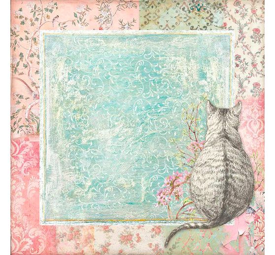 Bloc de papier scrapbooking « Chat et orchidée », 10 feuilles, 30,5 x 30,5 cm