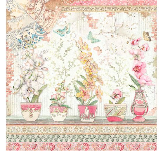 Bloc de papier scrapbooking « Chat et orchidée », 10 feuilles, 30,5 x 30,5 cm