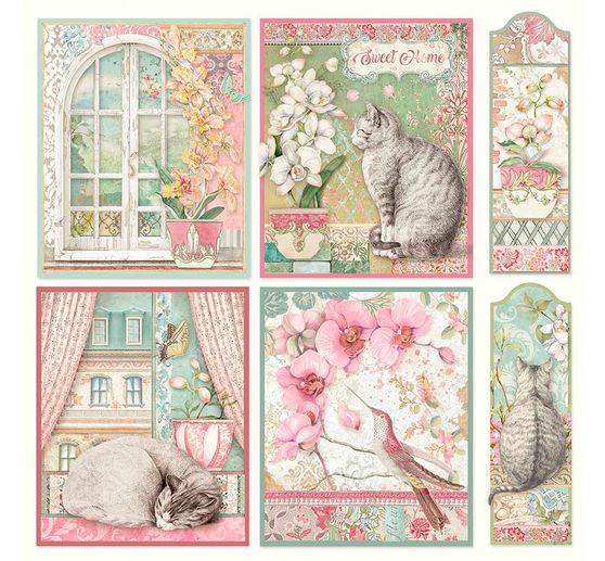 Bloc de papier scrapbooking « Chat et orchidée », 10 feuilles, 30,5 x 30,5 cm