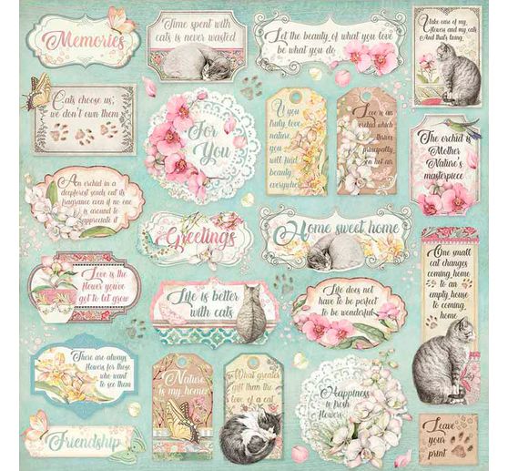 Bloc de papier scrapbooking « Chat et orchidée », 10 feuilles, 30,5 x 30,5 cm