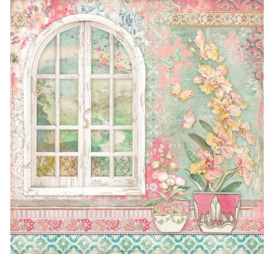 Bloc de papier scrapbooking « Chat et orchidée », 10 feuilles, 30,5 x 30,5 cm