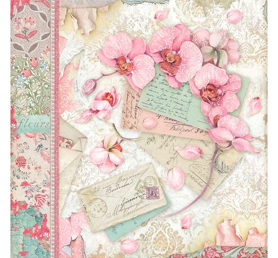 Bloc de papier scrapbooking « Chat et orchidée », 10 feuilles, 30,5 x 30,5 cm
