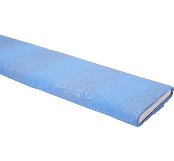 Tissu coton mousseline froissée imprimé argenté au mètre « Block Stripes – Azur »
