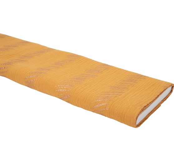 Tissu coton mousseline froissée imprimé doré au mètre « Transformation », Crush Stripes