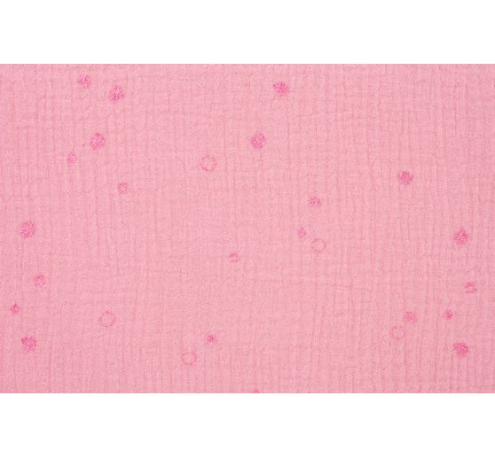 Crinkle muslin cotton fabric with metallic effect "Wild Dots-Salmon Pink"