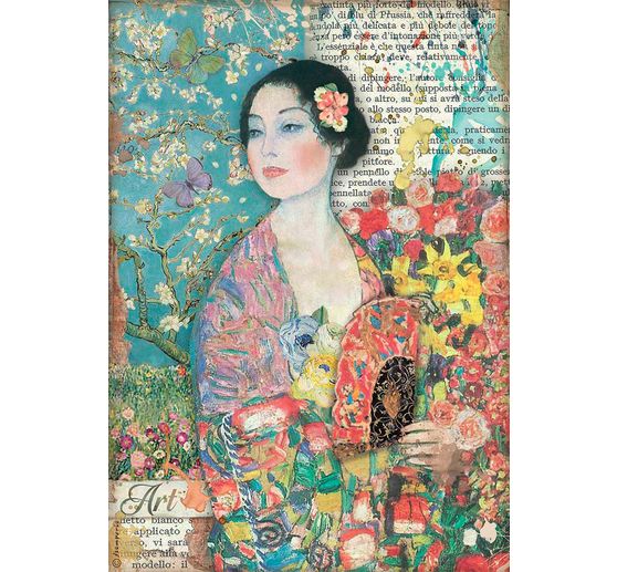 Soie de paille à motifs « Dame à l’éventail »