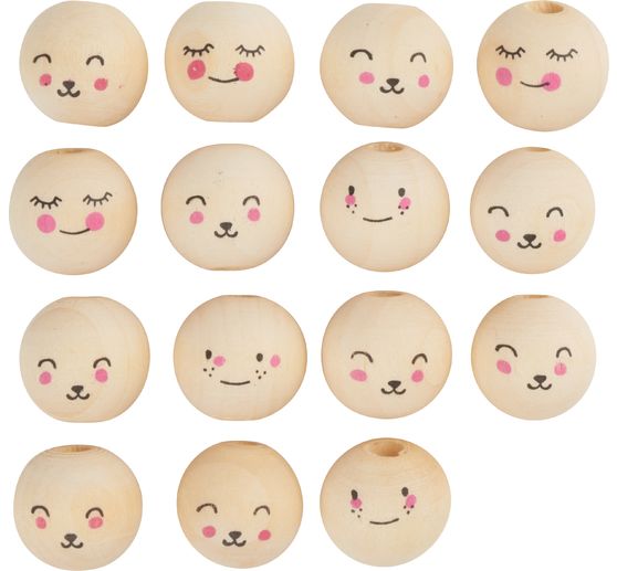 Perles en bois avec visage peint « Cute Faces »