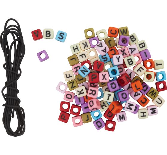 Assortiment de perles lettres carrées, élastique inclus