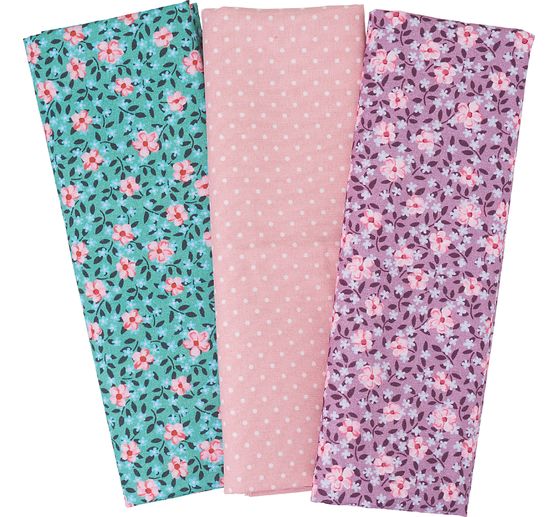 Assortiment de tissus BeaLena « Happy Flowers », 3 imprimés, 3 coupons de 50 x 70 cm