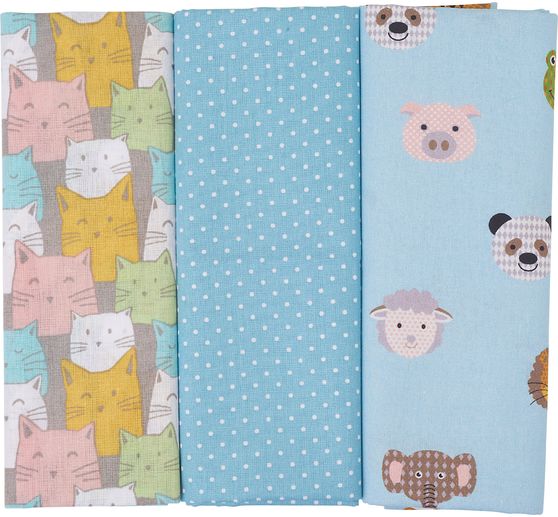 Assortiment de tissus BeaLena « Amis des animaux », 3 imprimés, 3 coupons de 50 x 70 cm
