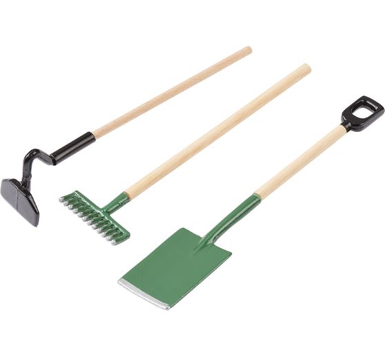 Outils de jardinage miniatures, set de 3, env. 9 cm