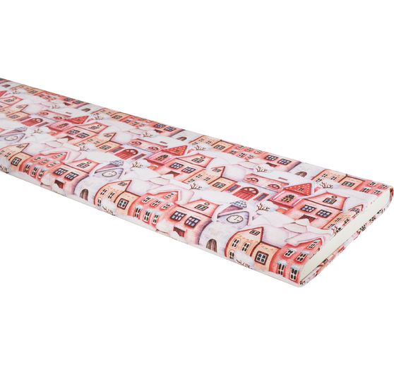 Tissu imprimé aspect lin au mètre « Maisons sous la neige »