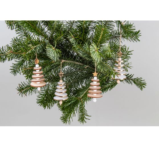 Coffret décorations à suspendre en bois arbres, 4 pc.