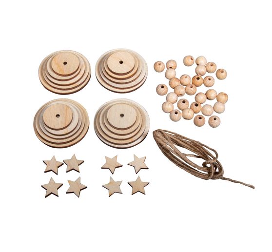Coffret décorations à suspendre en bois arbres, 4 pc.