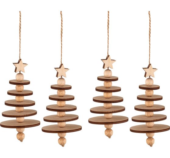 Coffret décorations à suspendre en bois arbres, 4 pc.