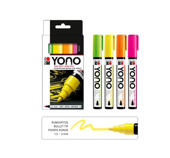 Set de marqueurs Marabu YONO « NEON », 4 pc., 1,5 - 3 mm