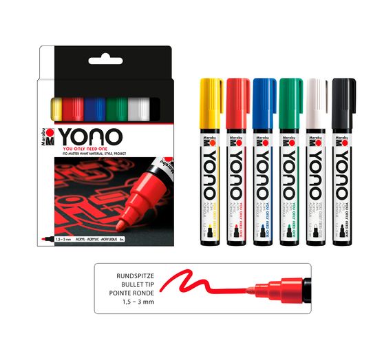 Set de marqueurs Marabu YONO « BASIC », 6 pc., 1,5 - 3 mm