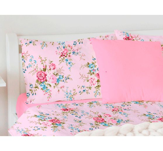 Tissu imprimé aspect lin au mètre « Rakel, Rose »