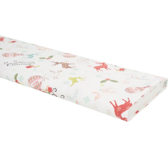 Tissu imprimé aspect lin au mètre « Merry Christmas »
