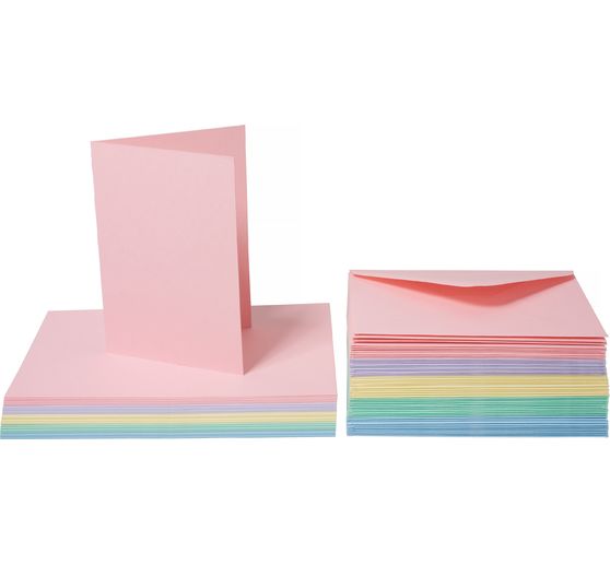 Mini-cartes doubles avec enveloppes assorties « Pastel », A7, 50 pc.