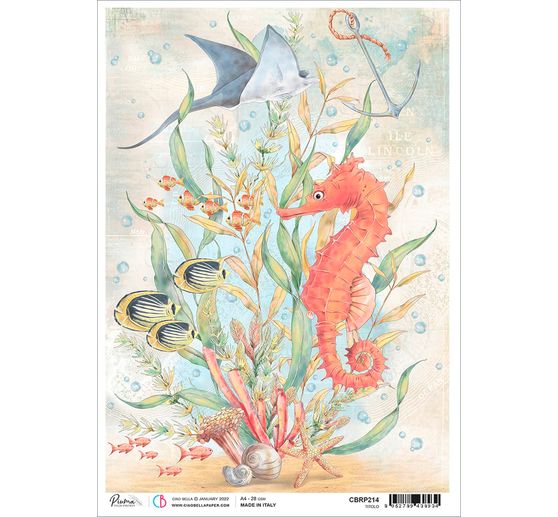 Motif straw silk "Seahorse and fish"