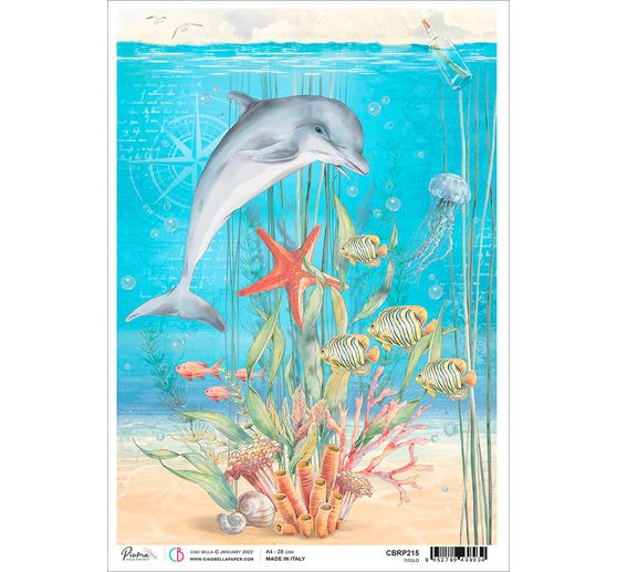 Soie de paille à motifs « Dauphins et bouteille à la mer »
