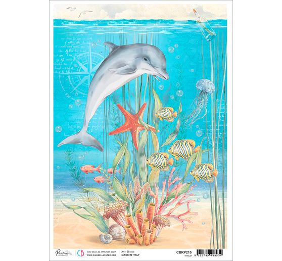 Soie de paille à motifs « Dauphins et bouteille à la mer »