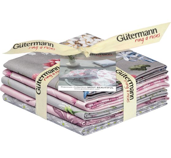 Gütermann Paquet de tissus "Most Beautiful", gris clair-rose