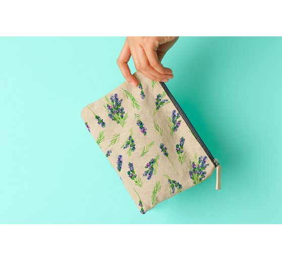 Tissu imprimé aspect lin au mètre « Lavande »