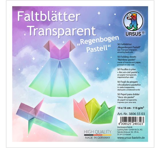 Feuilles de pliage en papier transparent « Arc-en-ciel pastel» 