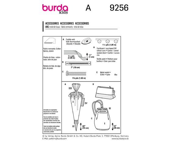 Patron Burda Kids « Cornet-surprise, trousse et sac de sport » n° 9256