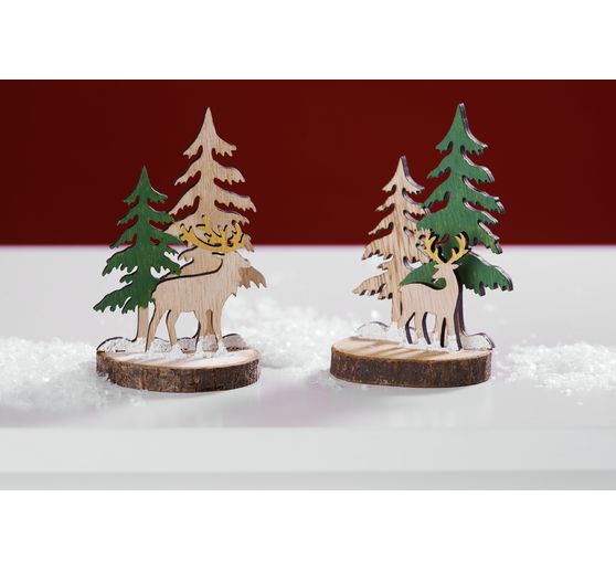 Déco à emboîter en bois sur rondelle d'écorce VBS, set de 2